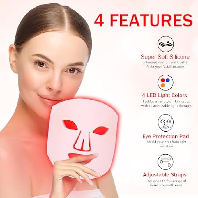 STRBOXONG LED FACE MASK LIGHT THERAPY 4 COLOURS LED MASK FACE WITH RED LIGHT THERAPY FOR FACE CARE PINK - Image 3